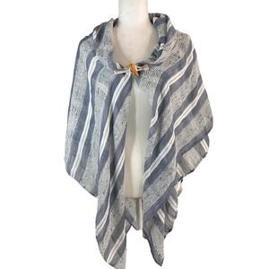 CBOCS Blue White Striped Toggle Closure Poncho Shawl Wrap One Size NEW Coastal